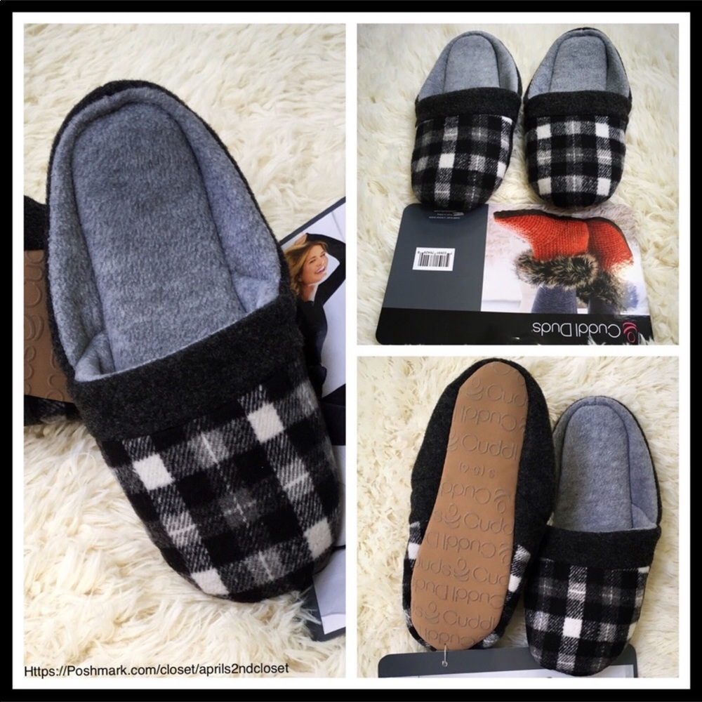 CUDDLE DUDS COZY PLAID SLIP-ON SLIPPERS FLATS - Picture 6 of 7